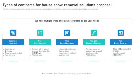 Types Of Contracts For House Snow Removal Solutions Proposal Ppt Design Templates PDF