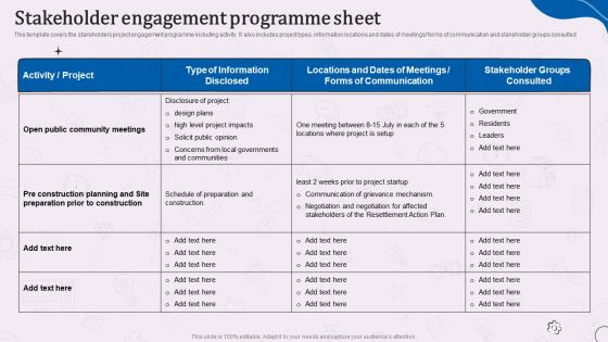 Types Of Corporate Communication Techniques Stakeholder Engagement Programme Sheet Information PDF