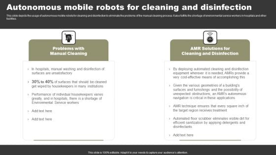 Types Of Independent Robotic System Autonomous Mobile Robots For Cleaning And Disinfection Themes PDF