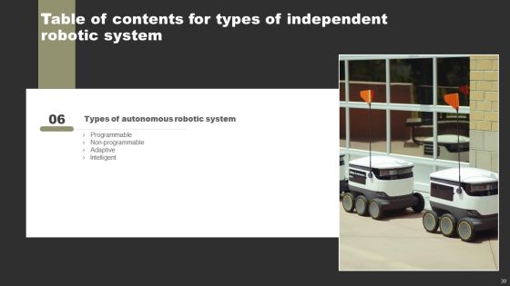 Types Of Independent Robotic System Ppt PowerPoint Presentation Complete Deck With Slides Slide30