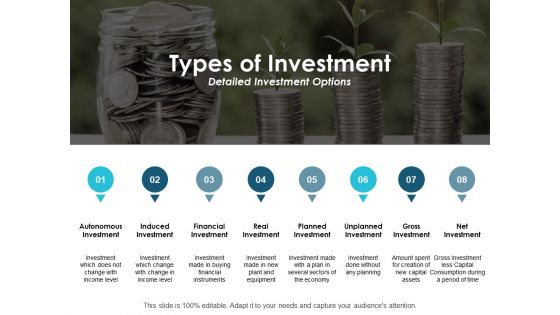 Types Of Investment Detailed Investment Options Ppt PowerPoint Presentation Pictures Graphics Tutorials