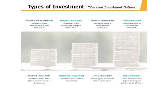Types Of Investment Detailed Investment Options Ppt PowerPoint Presentation Pictures Master Slide