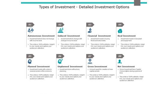 Types Of Investment Detailed Investment Options Ppt PowerPoint Presentation Slides Clipart