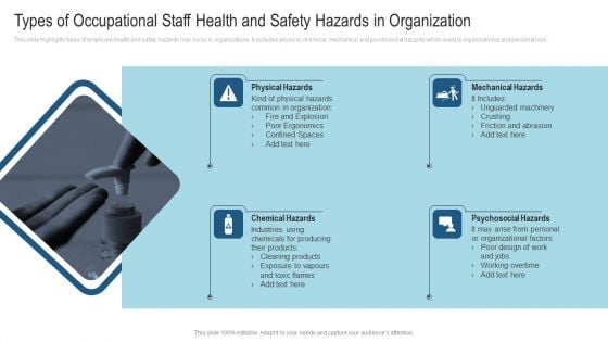 Types Of Occupational Staff Health And Safety Hazards In Organization Ppt Gallery Vector PDF