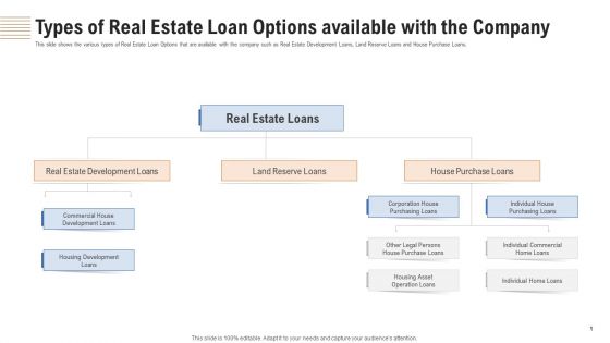 Types Of Real Estate Loan Options Available With The Company Ppt Deck PDF