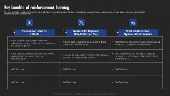 Types Of Reinforcement Learning In ML Key Benefits Of Reinforcement Learning Slides PDF