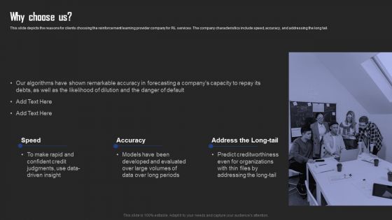 Types Of Reinforcement Learning In ML Why Choose Us Icons PDF