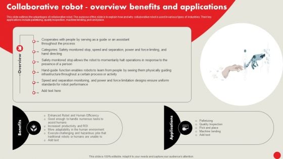 Types Of Robots For Industrial Operations Collaborative Robot Overview Benefits And Applications Sample PDF