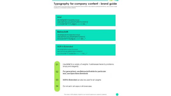 Typography For Company Content Brand Guide One Pager Sample Example Document