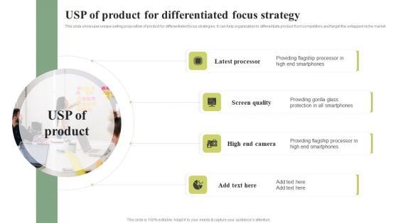 USP Of Product For Differentiated Focus Strategy Cost Leadership Differentiation Strategy Microsoft PDF