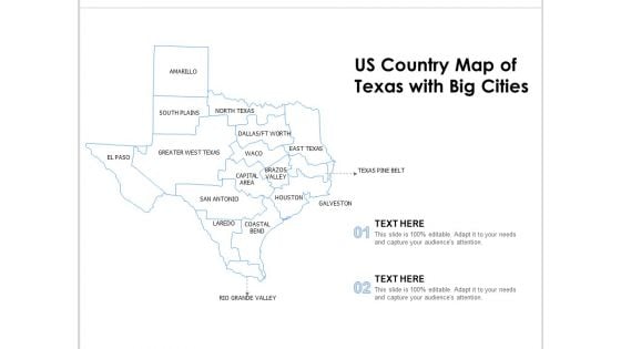 US Country Map Of Texas With Big Cities Ppt PowerPoint Presentation Summary Information PDF