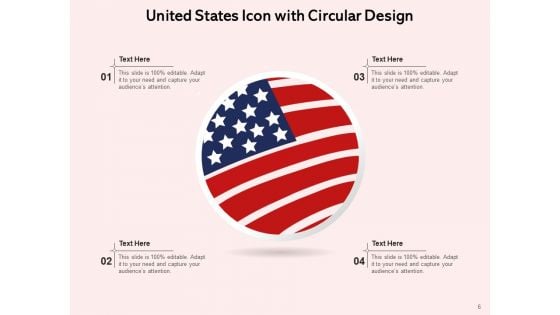 US Icon United States Flag Circular Design Ppt PowerPoint Presentation Complete Deck