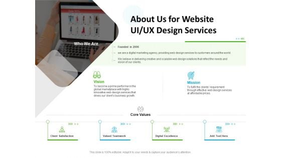 UX Design Services About Us For Website UI UX Design Services Template PDF