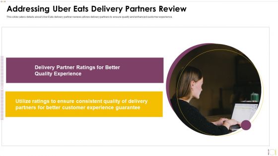 Uber Eats Investor Capital Funding Pitch Deck Addressing Uber Eats Delivery Partners Review Slides PDF