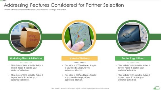 Uber Eats Venture Capitalist Financing Elevator Addressing Features Considered For Partner Selection Infographics PDF