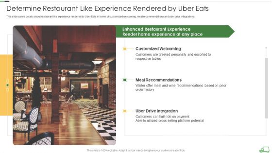 Uber Eats Venture Capitalist Financing Elevator Determine Restaurant Like Experience Rendered By Uber Eats Demonstration PDF