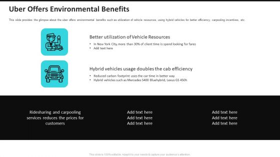 Uber Offers Environmental Benefits Uber Cab Elevator Funding Deck Ppt Show Files PDF