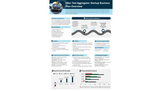 Uber Taxi Aggregator Startup Business Plan Overview PDF Document PPT Template