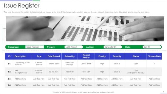Ultimate Guide To Effective Change Management Process Issue Register Icons PDF