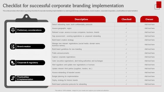 Umbrella Branding Measures To Boost Brand Awareness Checklist For Successful Corporate Branding Professional PDF