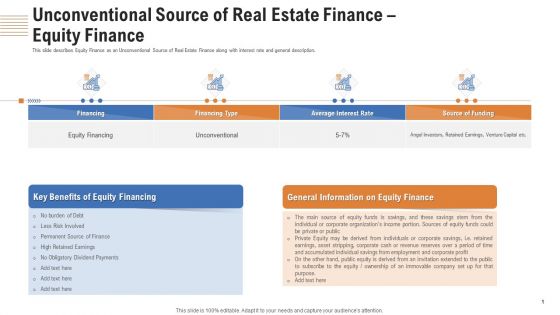 Unconventional Source Of Real Estate Finance Equity Finance Ppt Infographic Template Layout PDF