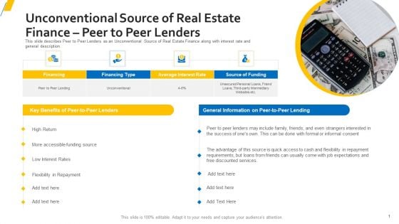 Unconventional Source Of Real Estate Finance Peer To Peer Lenders Mockup PDF