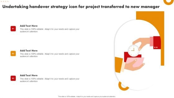 Undertaking Handover Strategy Icon For Project Transferred To New Manager Download PDF