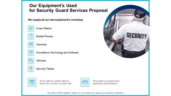 Uniformed Security Our Equipments Used For Security Guard Services Proposal Template PDF