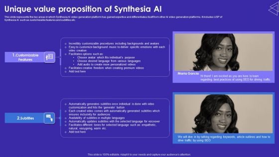 Unique Value Proposition Of Synthesia AI Formats PDF