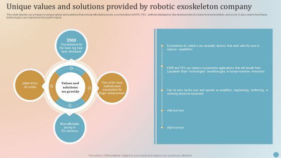 Unique Values And Solutions Provided By Robotic Exoskeleton Company Ideas PDF