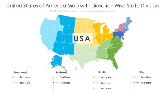 United States Of America Map With Direction Wise State Division Ppt PowerPoint Presentation Gallery Outline PDF