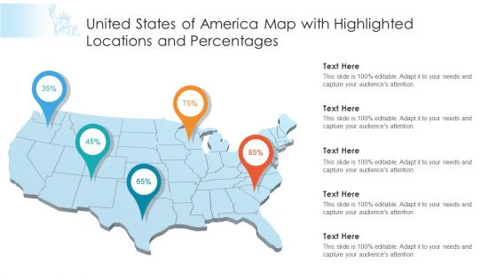 United States Of America Map With Highlighted Locations And Percentages Ppt PowerPoint Presentation File Outline PDF