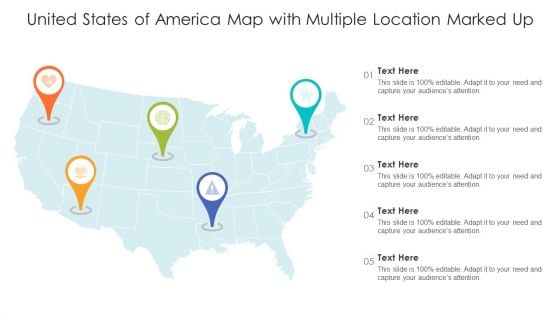 United States Of America Map With Multiple Location Marked Up Ppt PowerPoint Presentation File Slides PDF