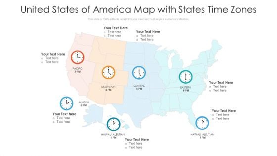 United States Of America Map With States Time Zones Ppt PowerPoint Presentation Gallery Example Introduction PDF