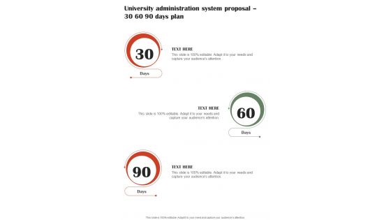 University Administration System Proposal 30 60 90 Days Plan One Pager Sample Example Document