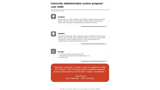 University Administration System Proposal Case Study One Pager Sample Example Document University Administration System Proposal Case Study One Pager Sample Example Document