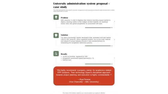 University Administration System Proposal Case Study One Pager Sample Example Document