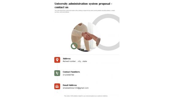 University Administration System Proposal Contact Us One Pager Sample Example Document