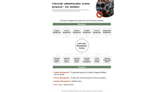 University Administration System Proposal Key Modules One Pager Sample Example Document