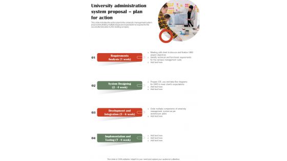 University Administration System Proposal Plan For Action One Pager Sample Example Document