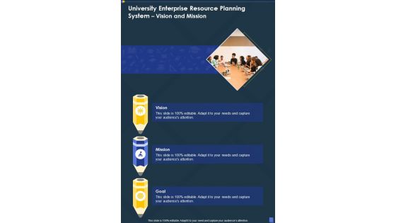 University Enterprise Resource Planning System Vision And Mission One Pager Sample Example Document