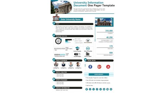 University Information Document One Pager Template PDF Document PPT Template