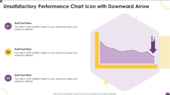 Unsatisfactory Performance Chart Icon With Downward Arrow Infographics PDF