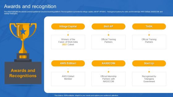 Unschool Platform Business Profile Awards And Recognition Formats PDF