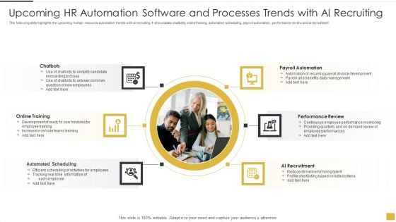 Upcoming HR Automation Software And Processes Trends With Ai Recruiting Background PDF