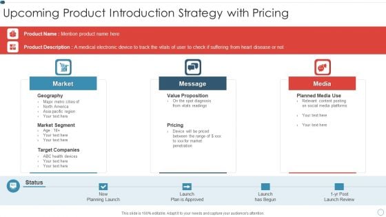 Upcoming Product Introduction Strategy With Pricing Themes PDF