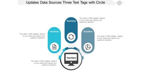 Updates Data Sources Three Text Tags With Circle Ppt PowerPoint Presentation Gallery Guidelines