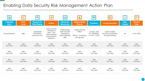 Upgrading Total Project Safety IT Enabling Data Security Risk Management Action Plan Template PDF