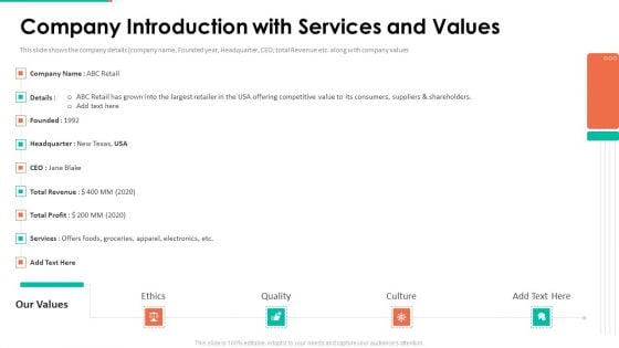 Upselling Technique Additional Product Company Introduction With Services Values Pictures PDF