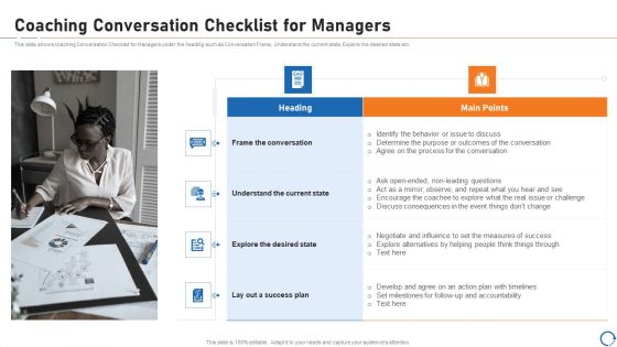 Upskill Training For Employee Performance Improvement Coaching Conversation Checklist For Managers Information PDF